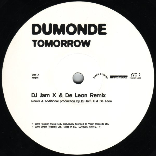 JamX & De Leon Present DuMonde : Tomorrow (DJ Jam X & De Leon & Lange Remixes) (12")