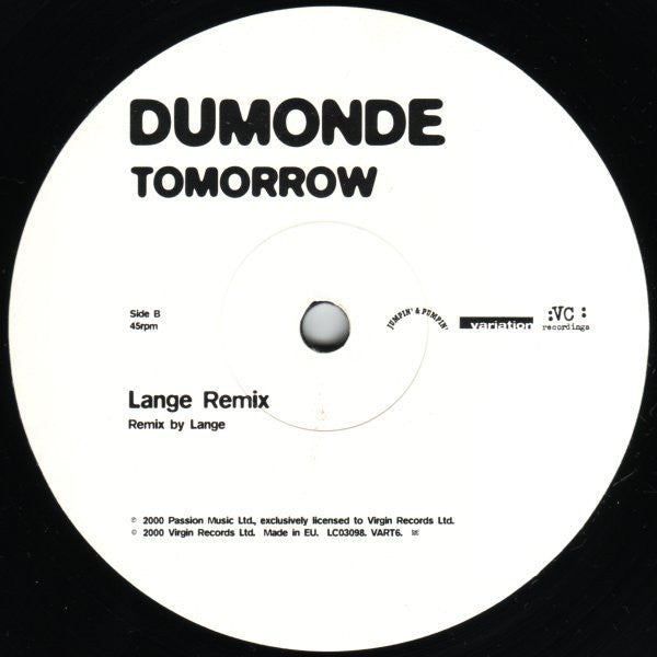 JamX & De Leon Present DuMonde : Tomorrow (DJ Jam X & De Leon & Lange Remixes) (12")