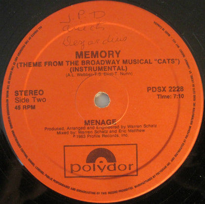 Menage (2) : Memory (Theme From The Broadway Musical "Cats") (12")