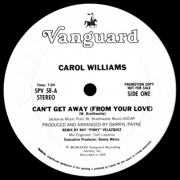 Carol Williams : Can't Get Away (From Your Love) (12", Promo)