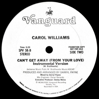 Carol Williams : Can't Get Away (From Your Love) (12", Promo)
