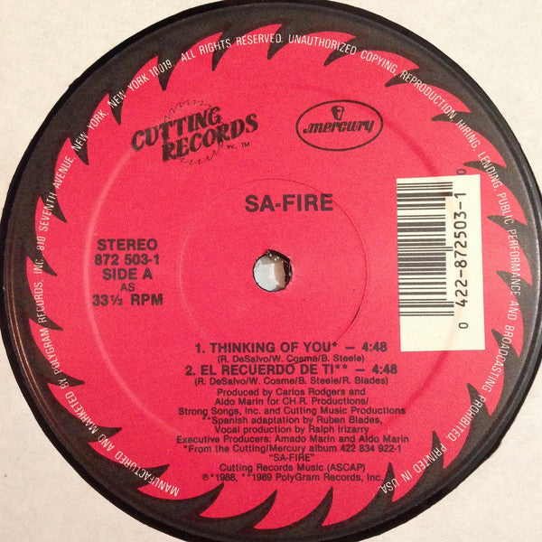 Sa-Fire* : Thinking Of You (12", Single)