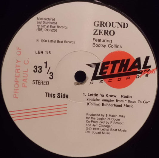 Ground Zero (11) Featuring Bootsy Collins : Lettin Ya Know (12")