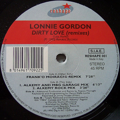 Lonnie Gordon : Dirty Love (Remixes) (2x12")