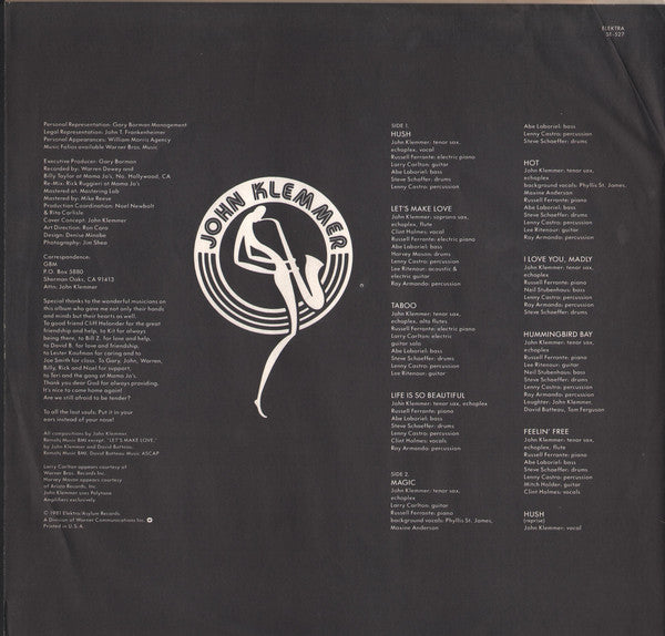 John Klemmer : Hush (LP, Album, Spe)