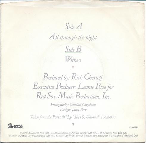 Cyndi Lauper : All Through The Night (7", Single, Styrene, Pit)