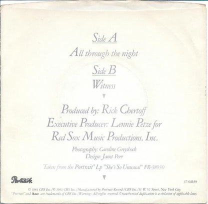 Cyndi Lauper : All Through The Night (7", Single, Styrene, Pit)