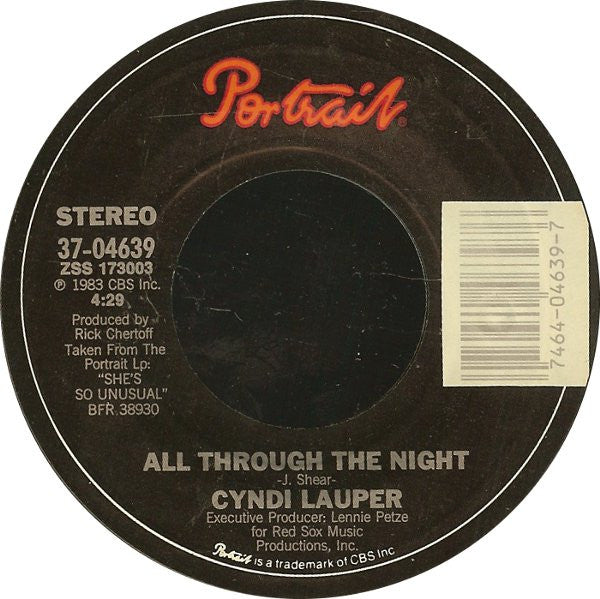 Cyndi Lauper : All Through The Night (7", Single, Styrene, Pit)