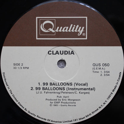 Claudia (62) : 99 Balloons (12", Single)