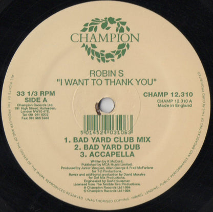 Robin S* : I Want To Thank You (12", Single)