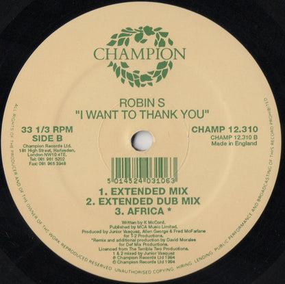Robin S* : I Want To Thank You (12", Single)