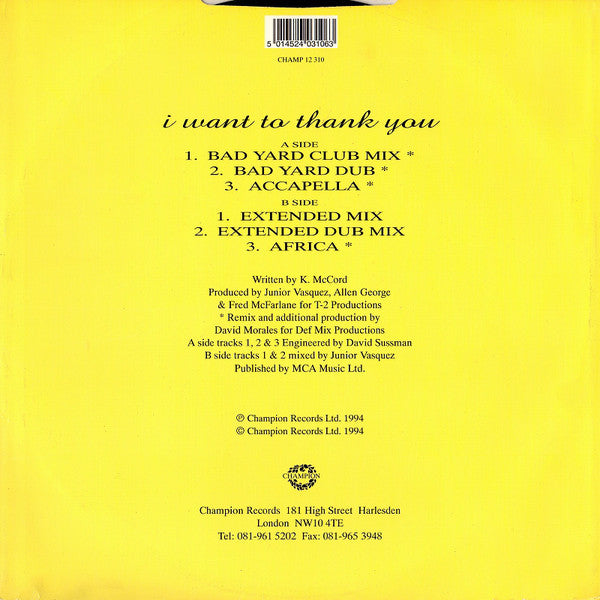 Robin S* : I Want To Thank You (12", Single)