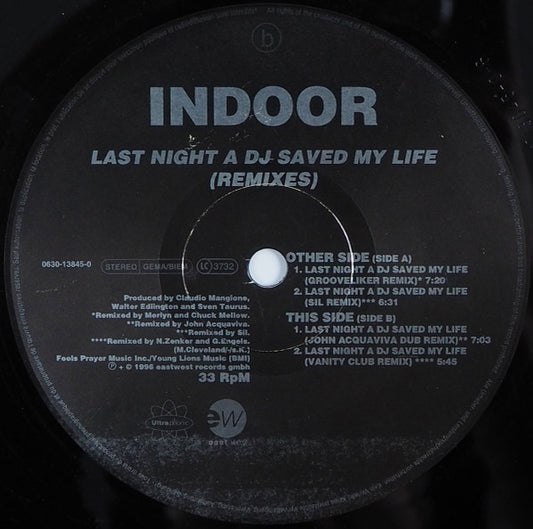 Indoor (2) : Last Night A DJ Saved My Life (Remixes) (12")