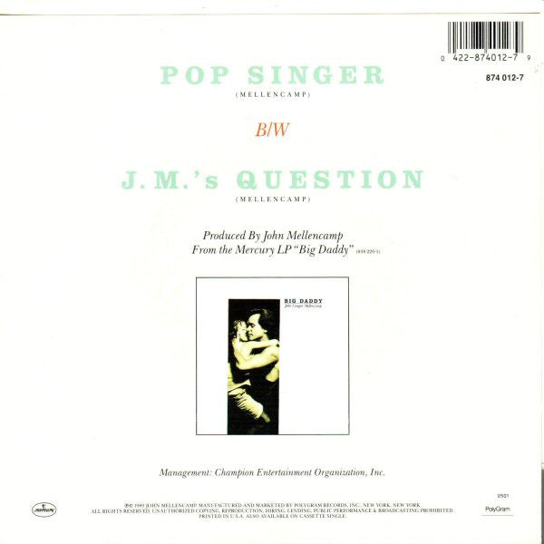 John Cougar Mellencamp : Pop Singer (7", Spe)