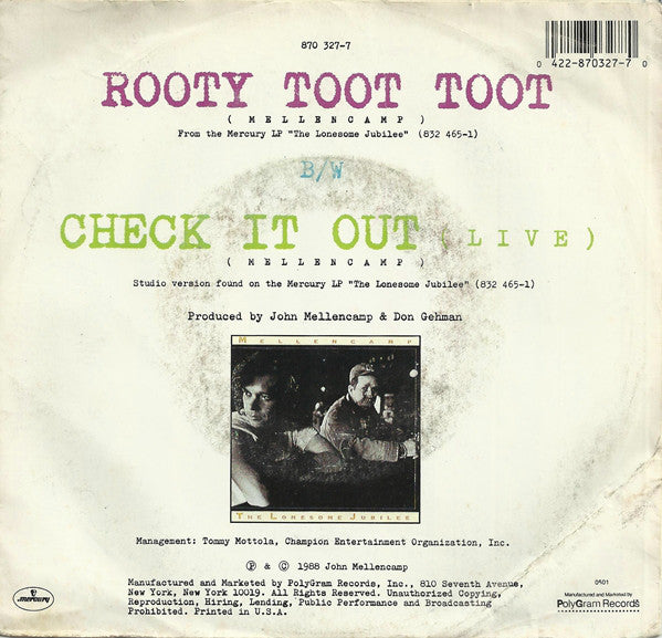 John Cougar Mellencamp : Rooty Toot Toot (7", Single, 49 )