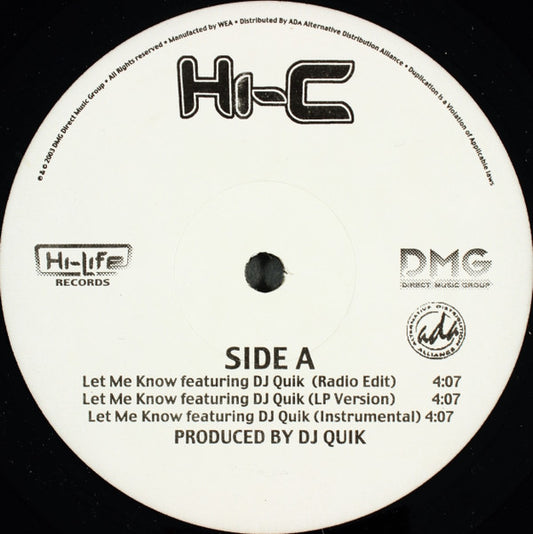 Hi-C : Let Me Know (12")