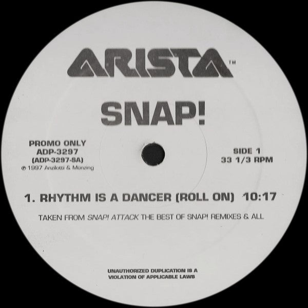 Snap! : Rhythm Is A Dancer (Roll On) (12", Promo)