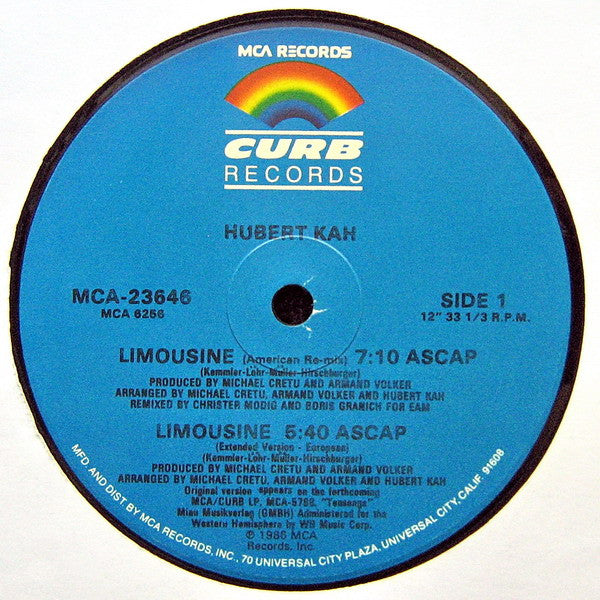 Hubert Kah : Limousine (12" Version) (12")