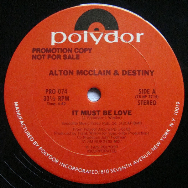 Alton McClain & Destiny : It Must Be Love (12", Promo)