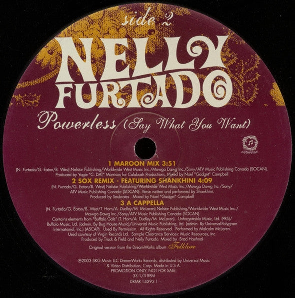 Nelly Furtado : Powerless (Say What You Want) (12", Promo)