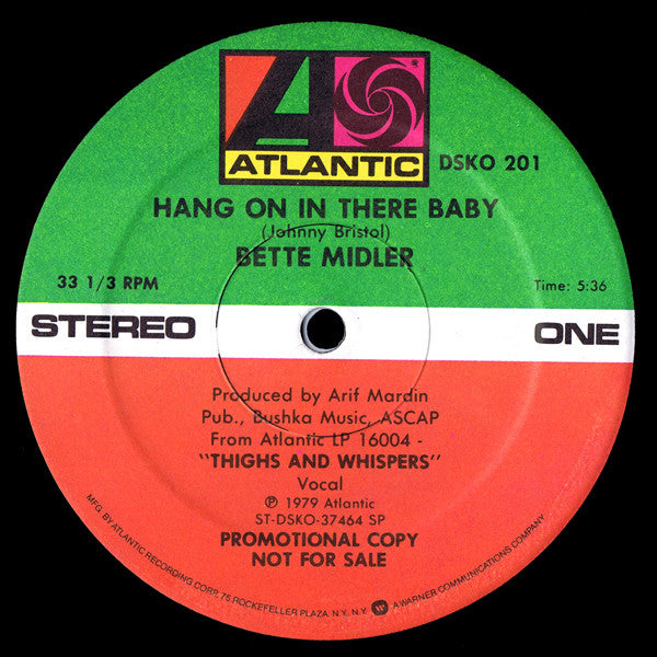 Bette Midler : Hang On In There Baby (12", Promo)