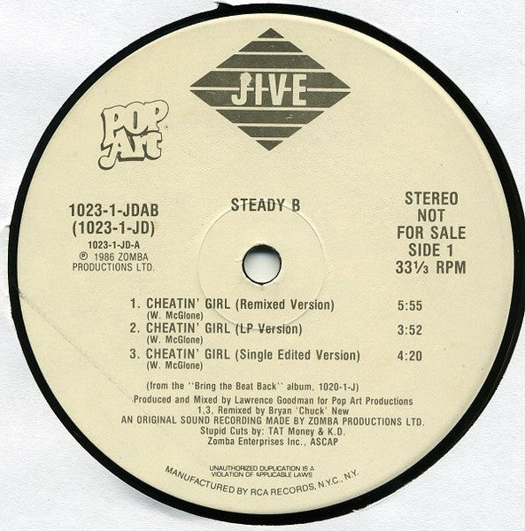 Steady B : Cheatin' Girl / Bring The Beat Back (12", Promo)