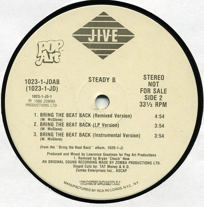 Steady B : Cheatin' Girl / Bring The Beat Back (12", Promo)