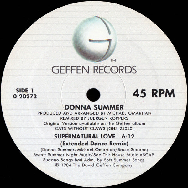 Donna Summer : Supernatural Love B/W Face The Music (12", Maxi)