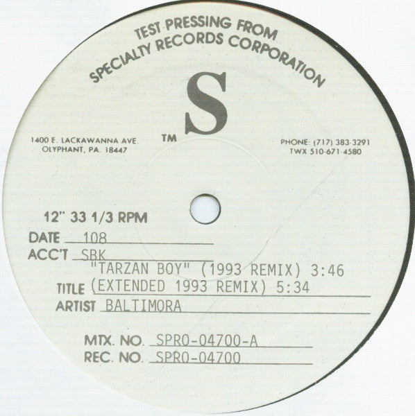Baltimora : Tarzan Boy (12", TP)