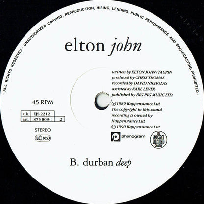 Elton John : Sacrifice / Healing Hands (12", Single, RE)