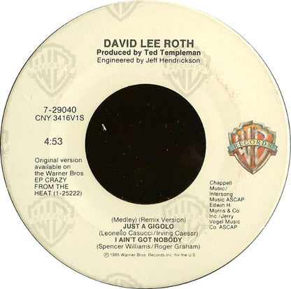 David Lee Roth : Just A Gigolo / I Ain't Got Nobody (Medley) (7", Single, Spe)