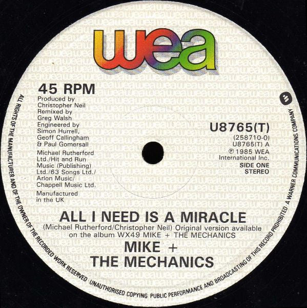 Mike & The Mechanics : All I Need Is A Miracle (Remix) (12")