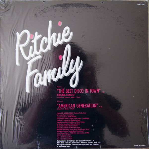 Ritchie Family* : The Best Disco In Town (Original Remix 87) (12", Blu)