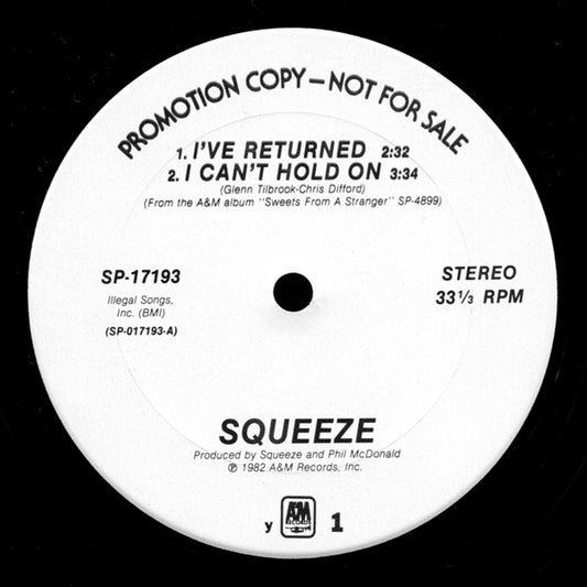 Squeeze (2) : I've Returned / I Can't Hold On / Black Coffee In Bed (12", Promo)