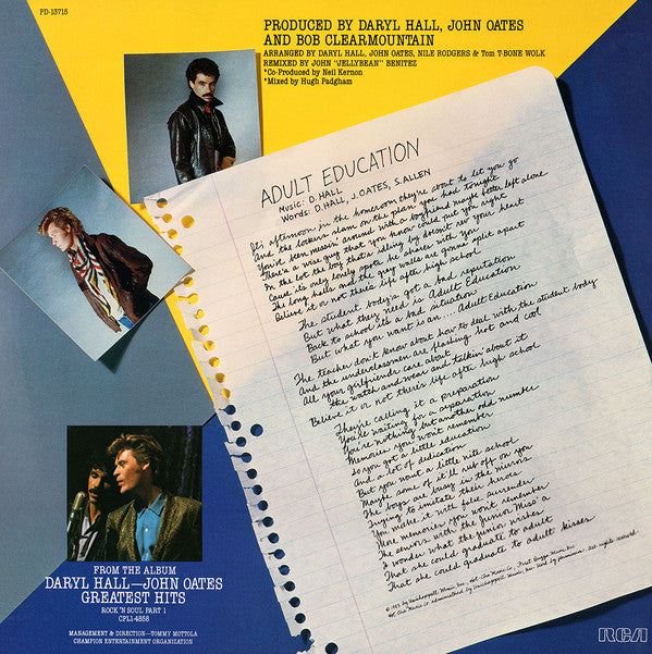 Daryl Hall John Oates* : Adult Education (Special Club Mix) b/w Maneater (12")