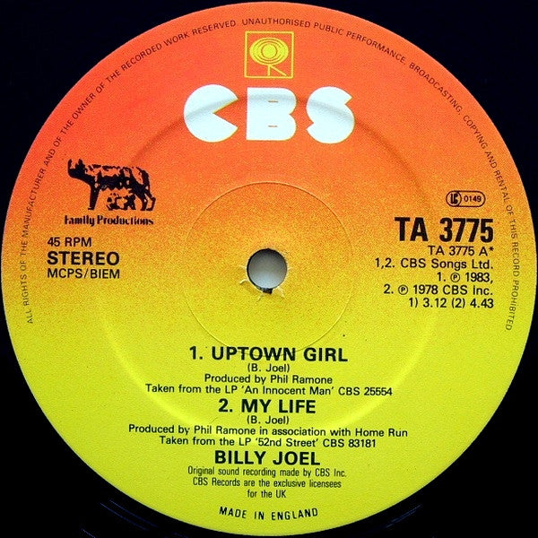 Billy Joel : Uptown Girl (12", EP)