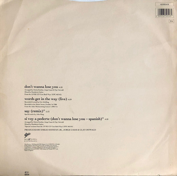 Gloria Estefan : Don't Wanna Lose You (12", Single)