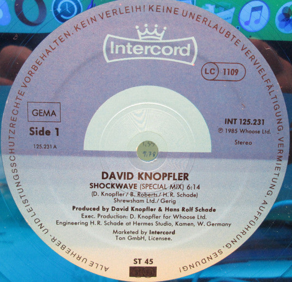 David Knopfler : Shockwave (12", Maxi, Blu)