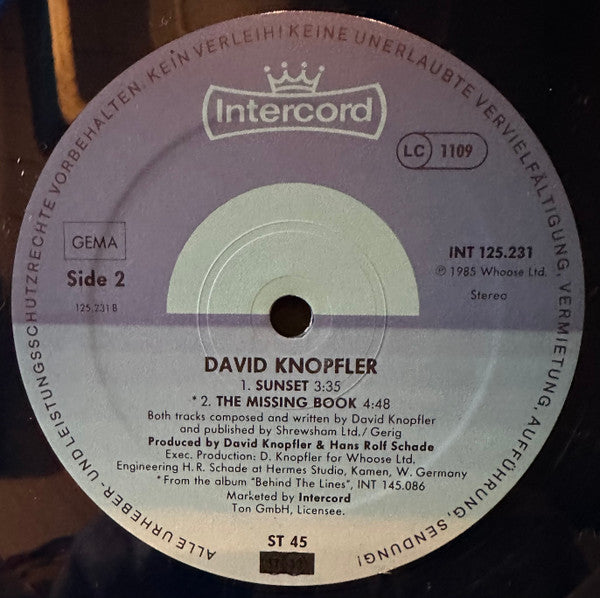 David Knopfler : Shockwave (12", Maxi, Blu)