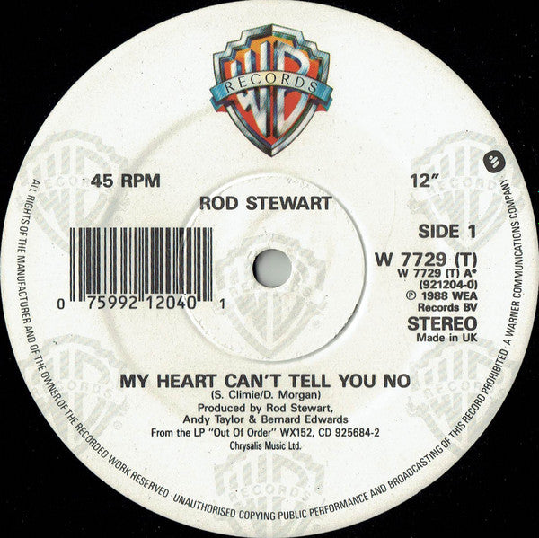 Rod Stewart : My Heart Can't Tell You No (12", Single)