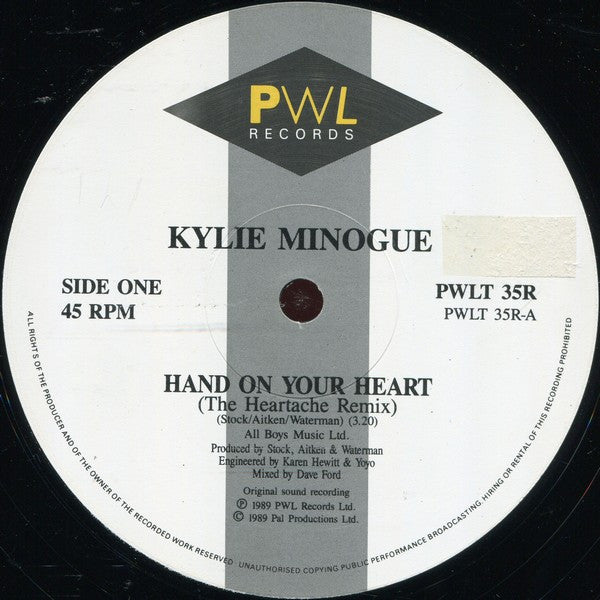 Kylie Minogue : Hand On Your Heart (Remix) (12", Single)