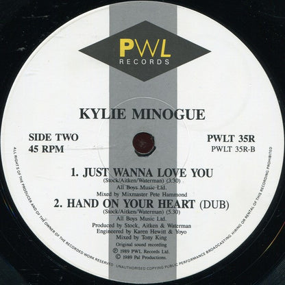 Kylie Minogue : Hand On Your Heart (Remix) (12", Single)