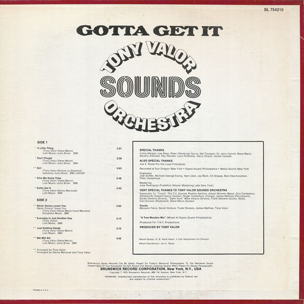 Tony Valor Sounds Orchestra : Gotta Get It (LP, Album)