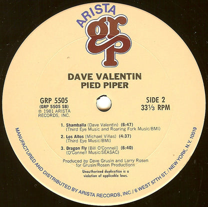 Dave Valentin : Pied Piper (LP, Album)