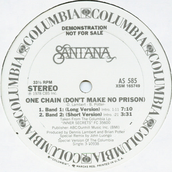 Santana : One Chain (Don't Make No Prison) (12", Promo)