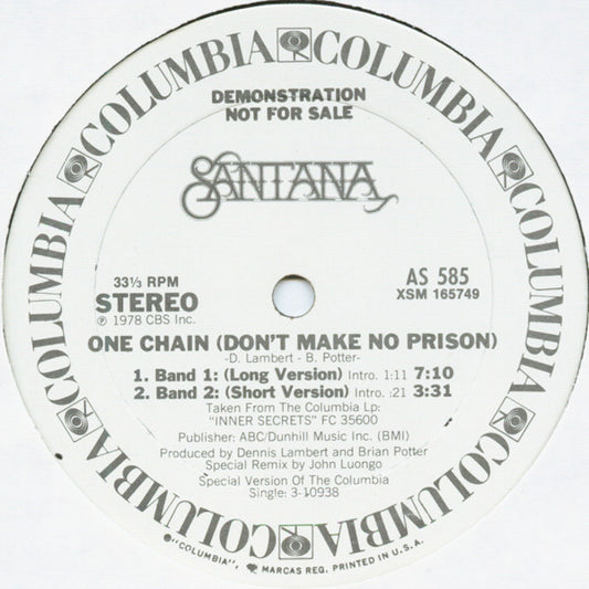 Santana : One Chain (Don't Make No Prison) (12", Promo)