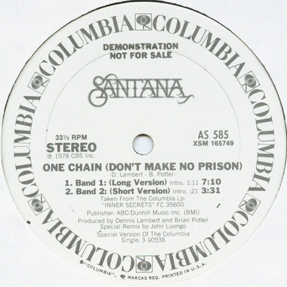 Santana : One Chain (Don't Make No Prison) (12", Promo)
