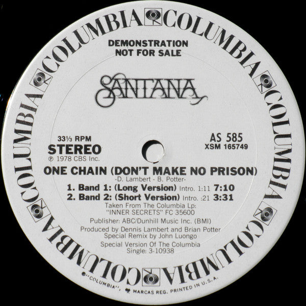 Santana : One Chain (Don't Make No Prison) (12", Promo)