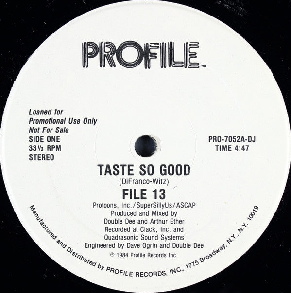 File 13 : Taste So Good (12", Promo)
