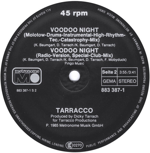 Tarracco : Voodoo Night (Extended Versions) (12", Maxi)